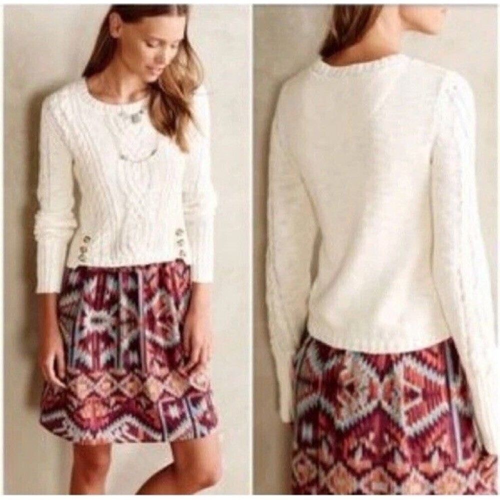 Lilka Anthropologie Cream Thick Cable Knit Duxbury Sweater Dress M Aztec Layered